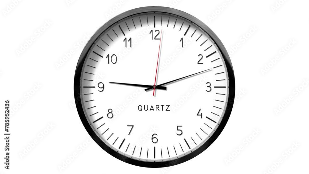 Classic wall clock on white background - 9 to 10 o clock - 3D 4k animation (3840 x 2160 px) Classic wall clock on white background - 9 to 10 o clock - 3D 4k animation (3840 x 2160 px)