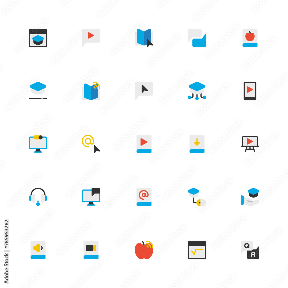 E-Learning Icon with Flat Style. Online Education Icon Collection with Editable Stroke and Pixel Perfection E-Learning Icon with Flat Style. Online Education Icon Collection with Editable Stroke and Pixel Perfection