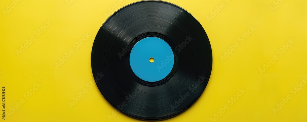 classic vinyl record against a solid bright yellow background, evoking a retro yet modern feel. classic vinyl record against a solid bright yellow background, evoking a retro yet modern feel.