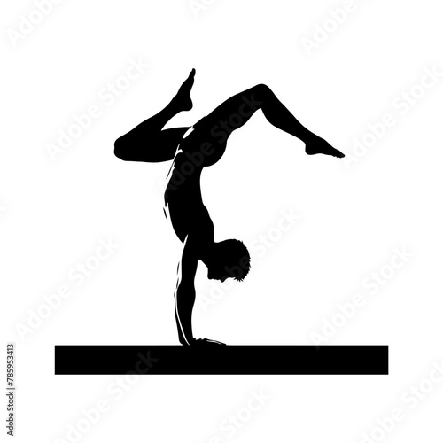 Gravity Defiance: Black Vector Silhouette of a Person Performing a Handstand, Exuding Balance and Strength-  Handstand person vector stock.