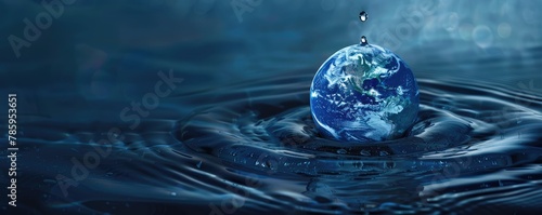 water droplet with the Earth s reflection symbolizes environmental conservation and purity. copy space for text.