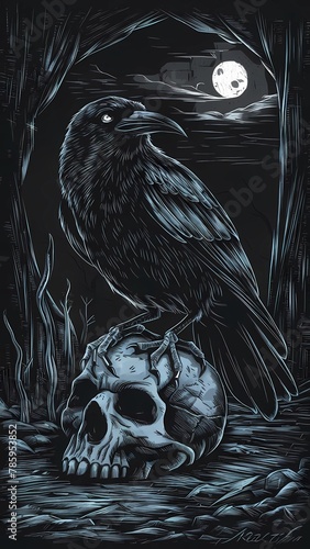 a crow with a skull