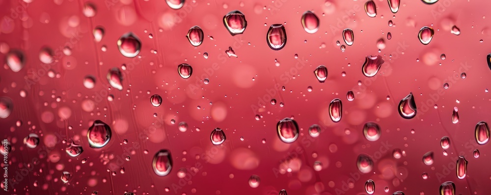 red surface with water droplets, reflecting light, banner, copy space for text. red surface with water droplets, reflecting light, banner, copy space for text.