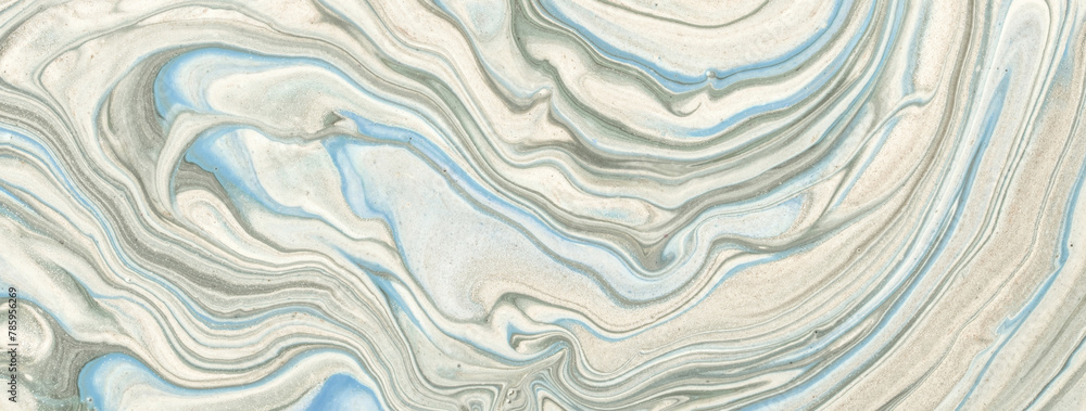 Obraz premium Abstract fluid art background light blue and gray colors. Liquid marble. Acrylic painting with ivory gradient.