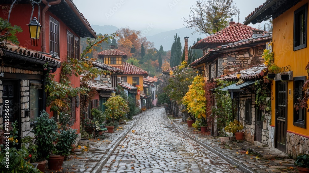 Obraz premium Historic Streets: Photograph narrow cobblestone streets lined with historic buildings