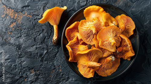 Forest mushrooms chanterelles isolated on the black background