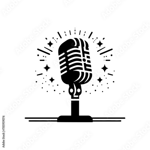 Vintage Vibes: Black Vector Silhouette of a Retro Microphone, Nostalgic Symbol of Classic Sound- Retro microphone black vector stock.
