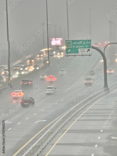 View of raining in Dubai, UAE. 