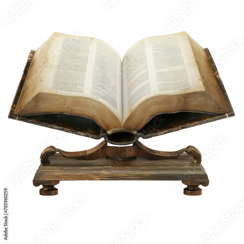 front facing open book with two pages, blank sheets, on a church style stand