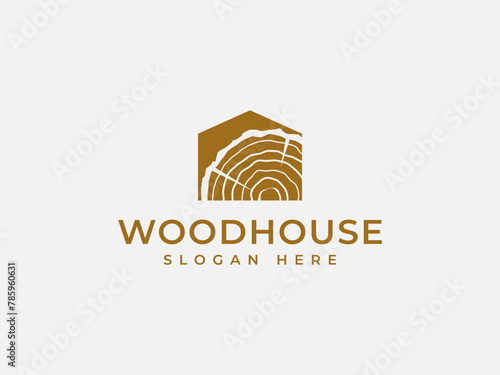 wood house logo vector illustration, woodwork home carpentry logo template