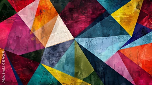 Creative texture of overlapping geometric shapes  triangles and rectangles in a spectrum of engaging colors