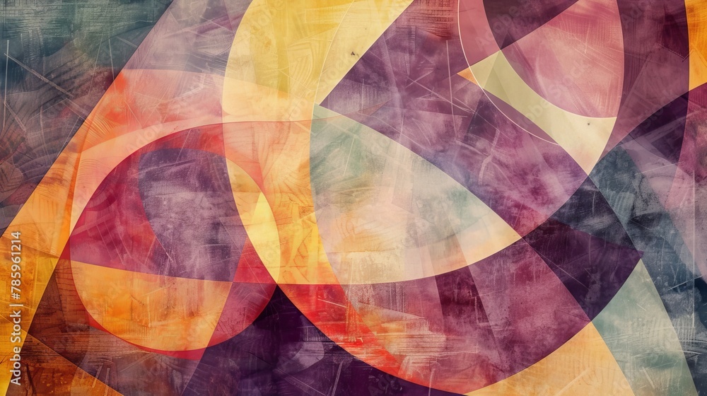 Bold and soft colored geometrics intermingling, creating a visually rich and deep abstract design Bold and soft colored geometrics intermingling, creating a visually rich and deep abstract design