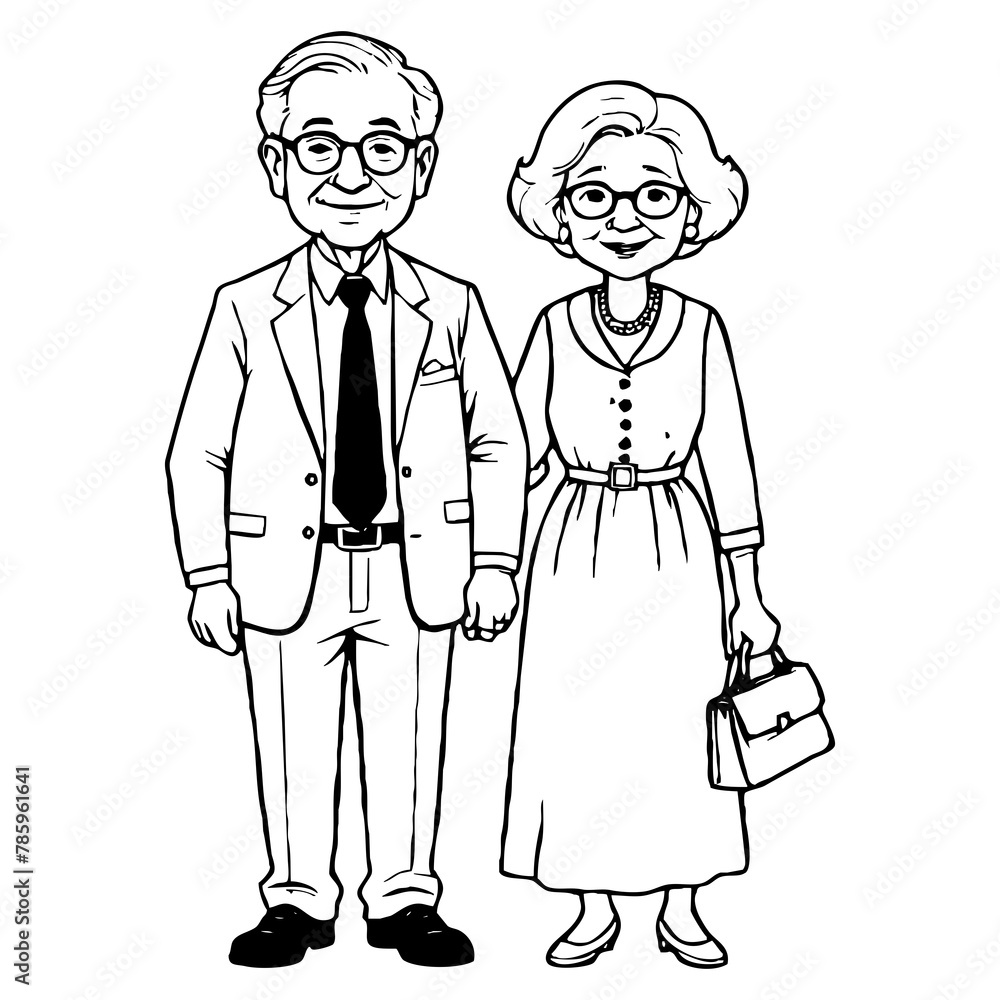 Grandma and Grandpa . Fictional Characters. Black and White Cartoon. Design for greeting cards. Generated by Ai Grandma and Grandpa . Fictional Characters. Black and White Cartoon. Design for greeting cards. Generated by Ai