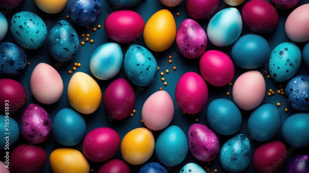 Colorful Assortment of Easter Eggs in Various Patterns and Hues