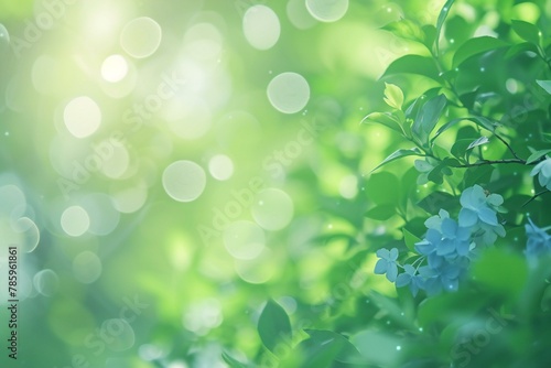 Beautiful nature background, Green leaves and flowers with bokeh © Nguyen