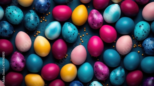 Colorful Assortment of Easter Eggs in Various Patterns and Hues