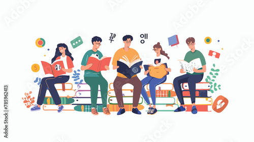 People learning Korean language vector illustration