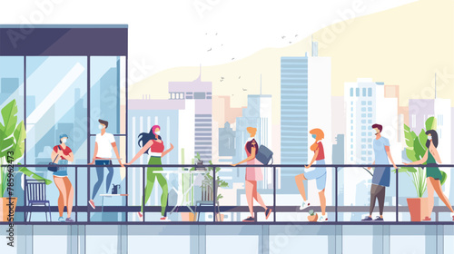 People on city balcony during quarantine vector illustration