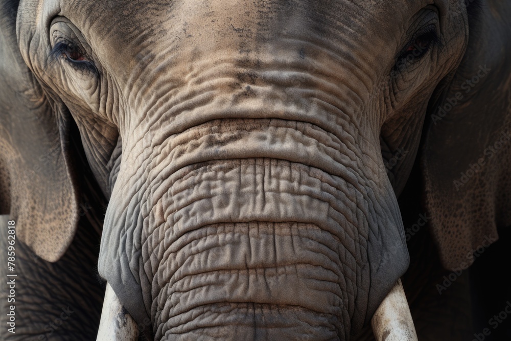 Fototapeta premium Close-up of an African Elephant's Face Showing Detailed Texture
