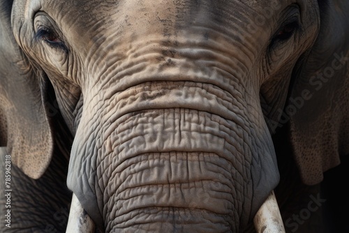Close-up of an African Elephant's Face Showing Detailed Texture