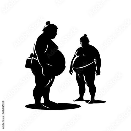 Gentle Giants: Black Vector Silhouette of Sumo Wrestlers, Emblematic of Strength and Tradition- Sumo Wrestler black vector stock.