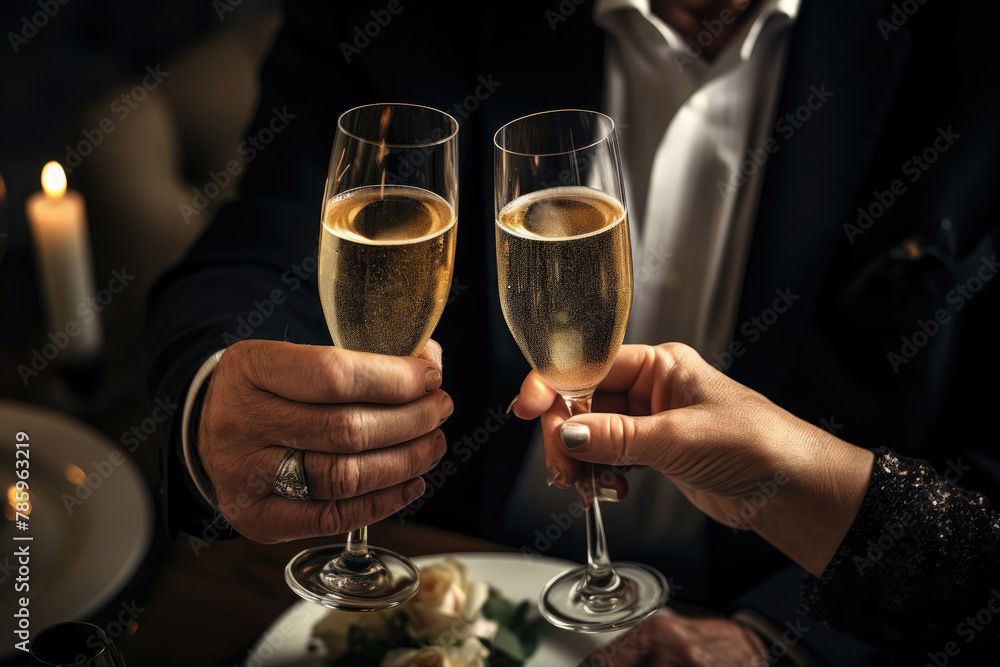 Elegant Toast with Champagne Glasses at a Candlelit Celebration