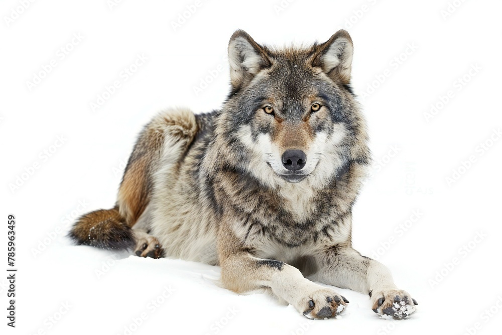 Gray wolf in front of a white backgroun, isolated