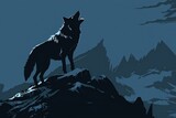Illustration of a wolf howling in the mountains,  illustration