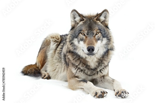 Gray wolf in front of a white backgroun, isolated