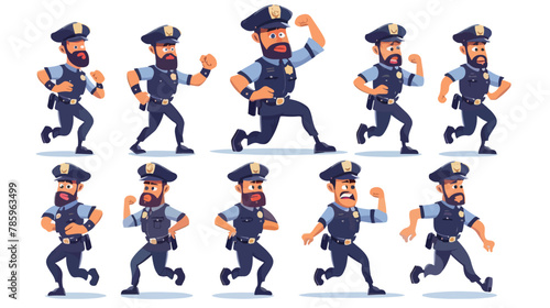 Policeman poses vector illustration set. Cartoon bear