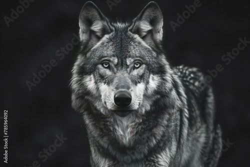 Portrait of a wolf on a dark background,  Gray wolf © Nguyen