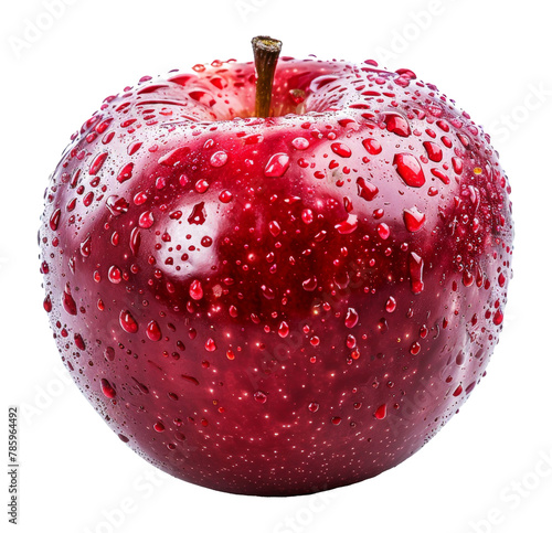 Fresh red apple with water droplets isolated on transparent background