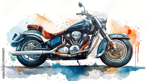 Watercolor image of a black motorbike.