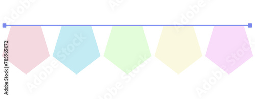 text box are pastel colors Straight lines and pentagonal shapes