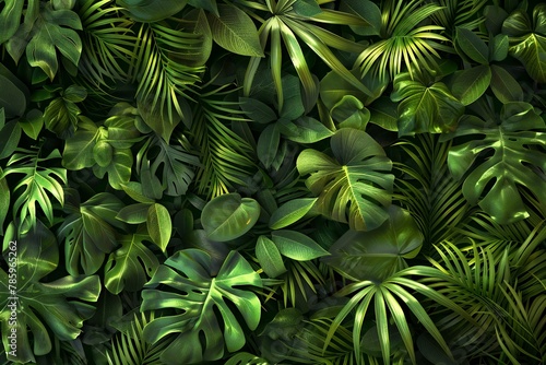 Tropical leaves background,  Top view,   render illustration