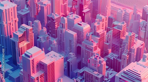 Cityscape with many tall buildings lined with isometric city concept.