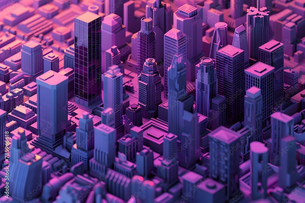 Obraz premium Cityscape with many tall buildings lined with isometric city concept.