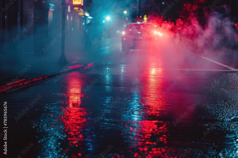 Vibrant City Night Reflections on Wet Street Vibrant City Night Reflections on Wet Street