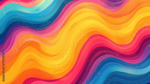 Abstract colorful background with psychedelic groovy waves. Hippie Hippie Aesthetic Rainbow. Seamless pattern for textile, wrapping paper, banner, wallpaper. Multi color strips.