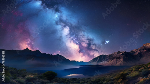 sunrise over the mountains , Immerse yourself in the beauty of the Milky Way, with its vibrant hues and intricate patterns, as it is recreated in a stunningly accurate virtual reality simulation © Wonder Fix