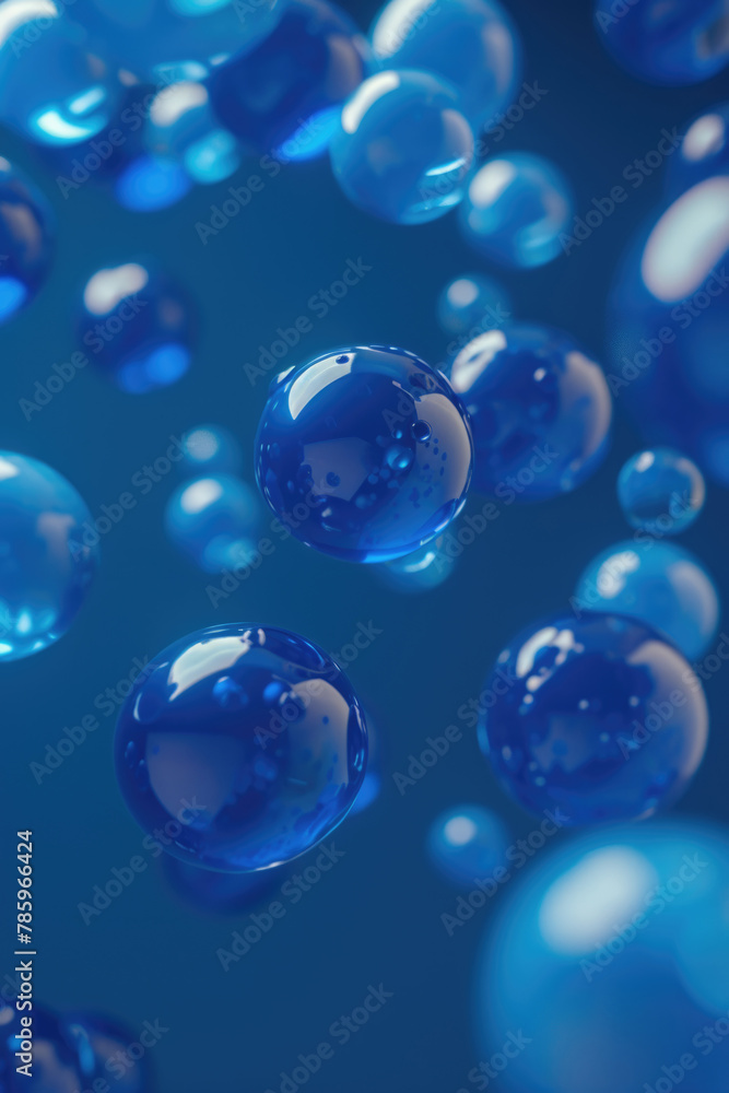 Abstract blue bubbles floating on a dark blue background.