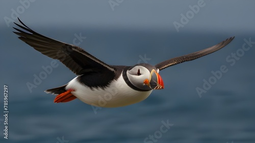 Close up of Atlantic puffin in flight Generative Ai © Jamshed