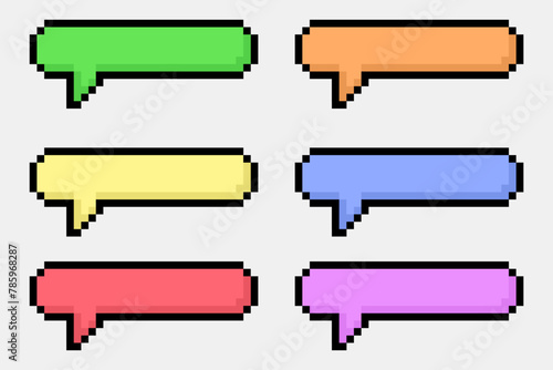 Empty speech bubble pixel art set. Comix bubbles 8 bit for Game development, mobile app. Collection set of retro game 8 bit line pixel speech bubble