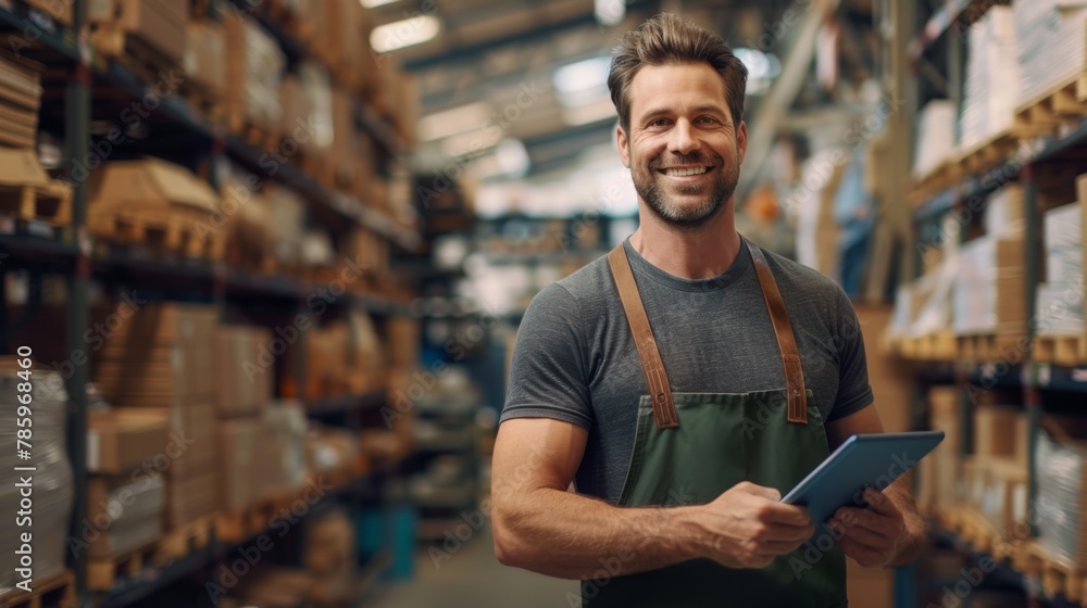 Smiling Warehouse Worker with Tablet Smiling Warehouse Worker with Tablet