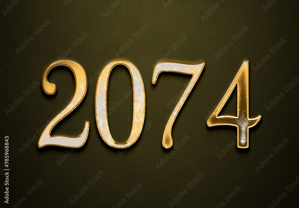 Old gold effect of 2074 number with 3D glossy style Mockup. Old gold effect of 2074 number with 3D glossy style Mockup.
