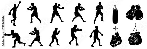 set of silhouettes of boxing