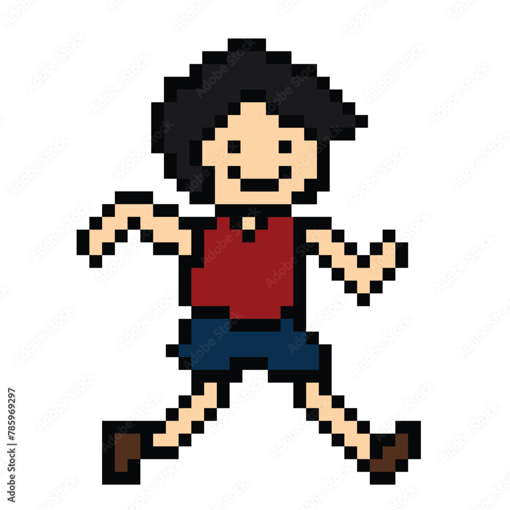 Cute pixel cartoon 8bit character man run or running lifestyle vector for decoration life style 8 bit male boy marathon exercise fitness vector.