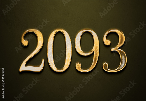 Old gold effect of 2093 number with 3D glossy style Mockup. 
