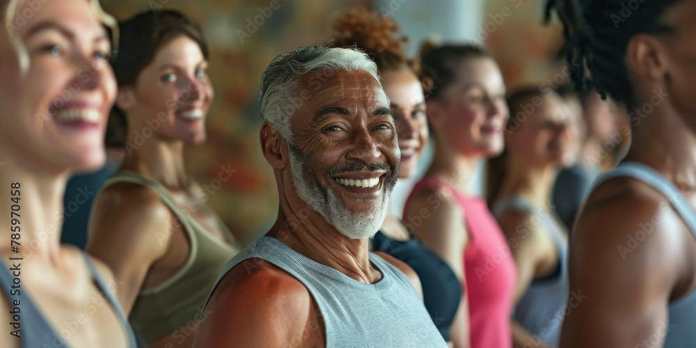 Fototapeta premium A group of people are smiling and posing for a photo