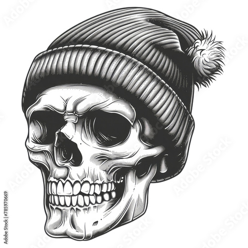 skull that is wearing a slouch beanie photo